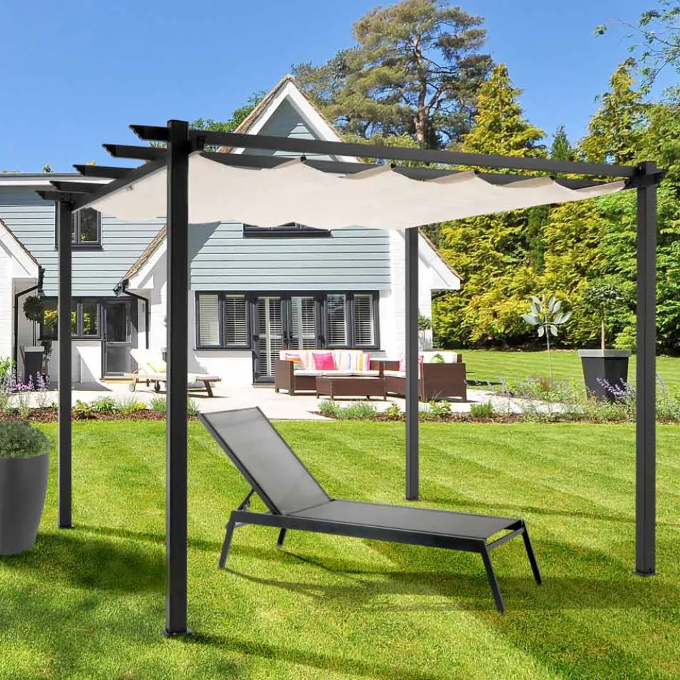 Pavillon aus epoxidpulverlackiertem Aluminium und Gleittuch – Manger