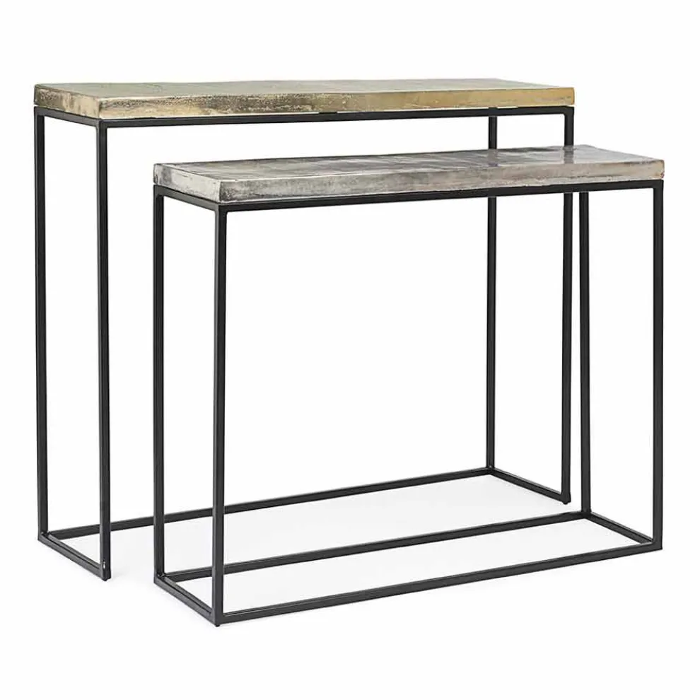 Minimale Industrial Design Konsole aus Stahl 2 Stück Homemotion - Rambutan