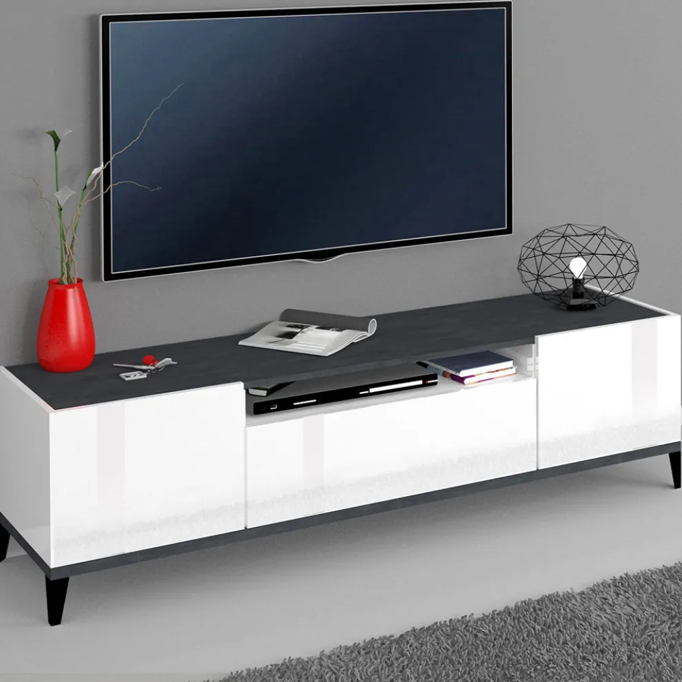 Mobiler Fernseher aus Melamin 2 Zimmer und 1 Schublade Made in Italy - Florentino