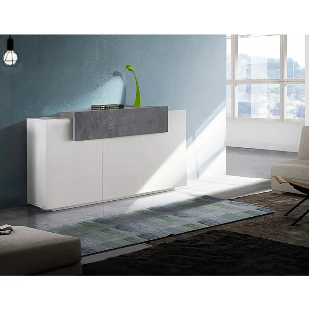 Mobiles Sideboard 4 Türen Weiß und Anthrazit Holz, Zement oder Ahorn - Therese