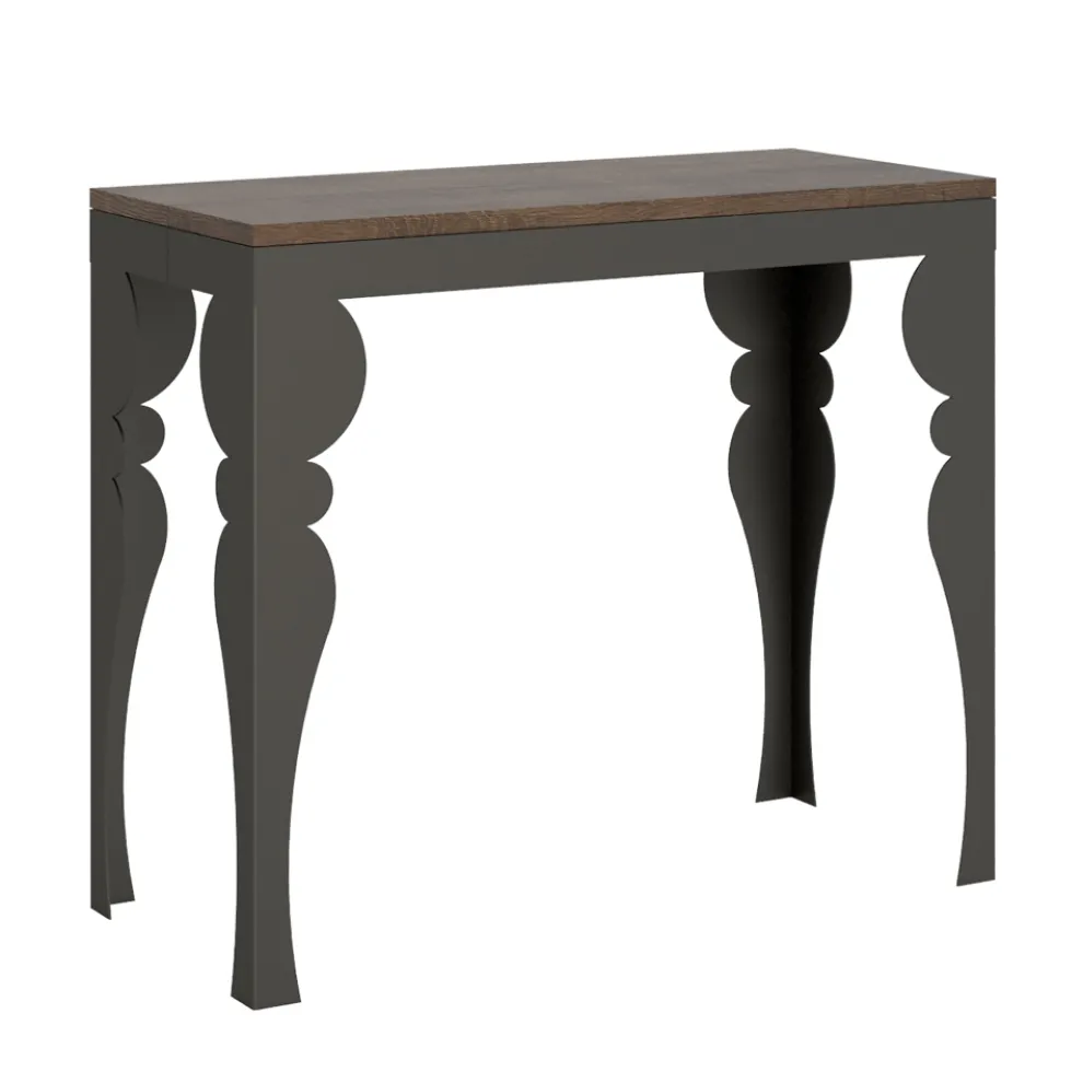 Moderne ausziehbare Konsole aus anthrazitfarbenem Holz und Metall, hergestellt in Italien – Sassone