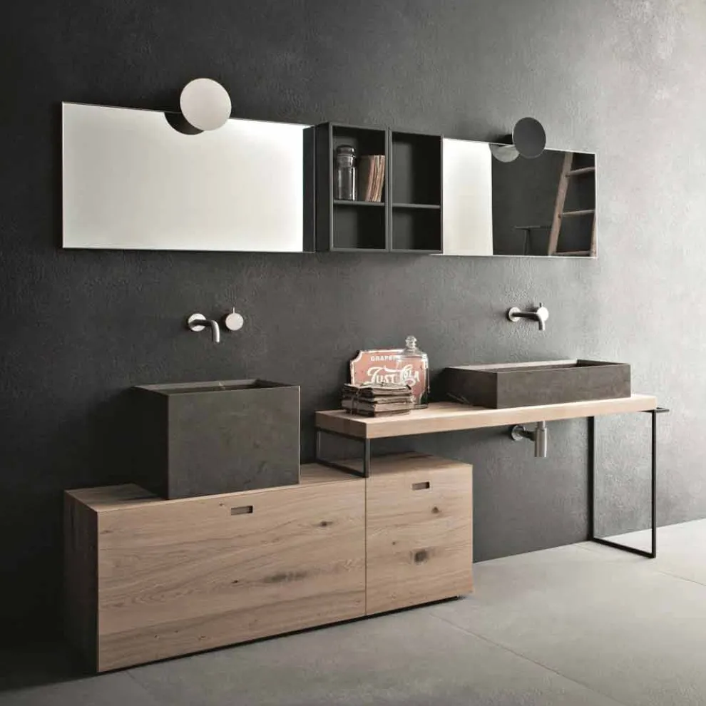 Moderne Badezimmerzusammensetzung von Möbeln mit Bodendesign Hergestellt in Italien - Farart6