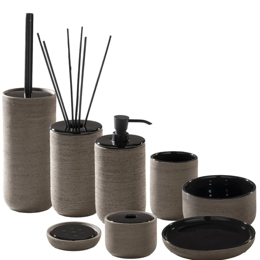 Moderne Badezimmeraccessoires aus schwarz glasiertem Ton Made in Italy - Antonella