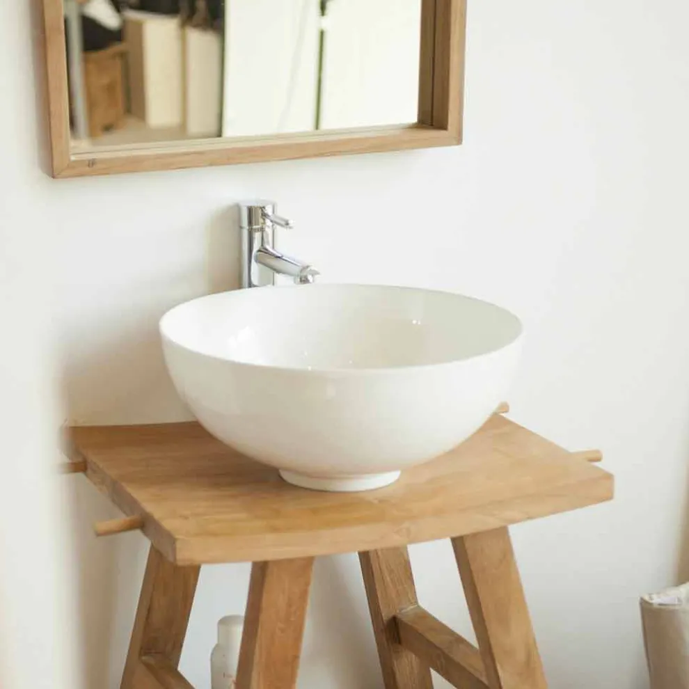 Moderne Badezimmerkonsole aus natürlichem Teakholz mit seitlichen Haken - Zacary