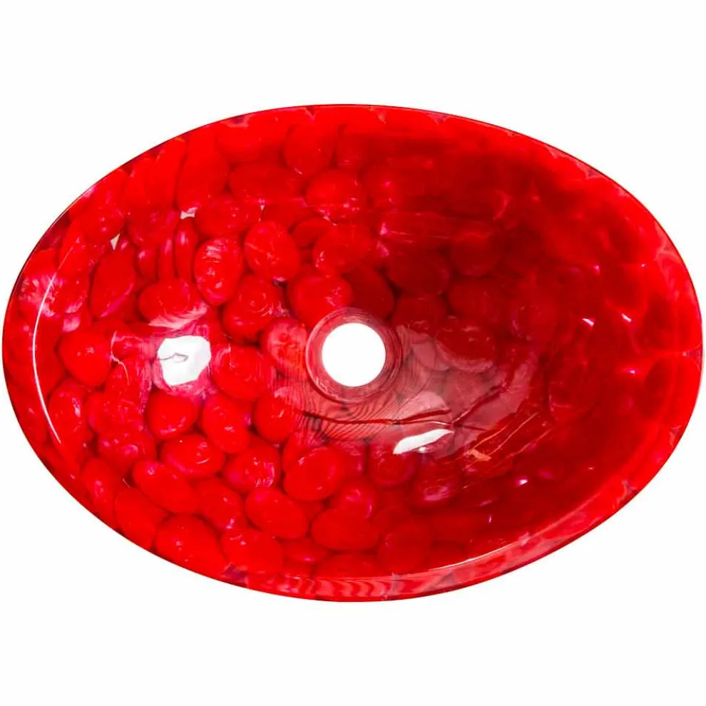 Moderne handgefertigte Waschtischplatte aus rotem Harz, Buscate