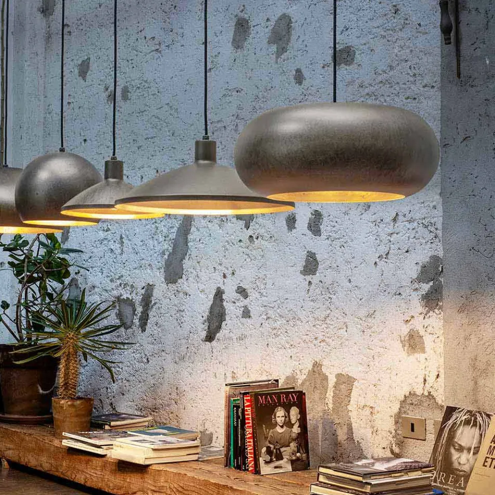 moderne Hängeleuchte aus antikem Stahl Durchmesser  475 mm – Materia Aldo Bernardi