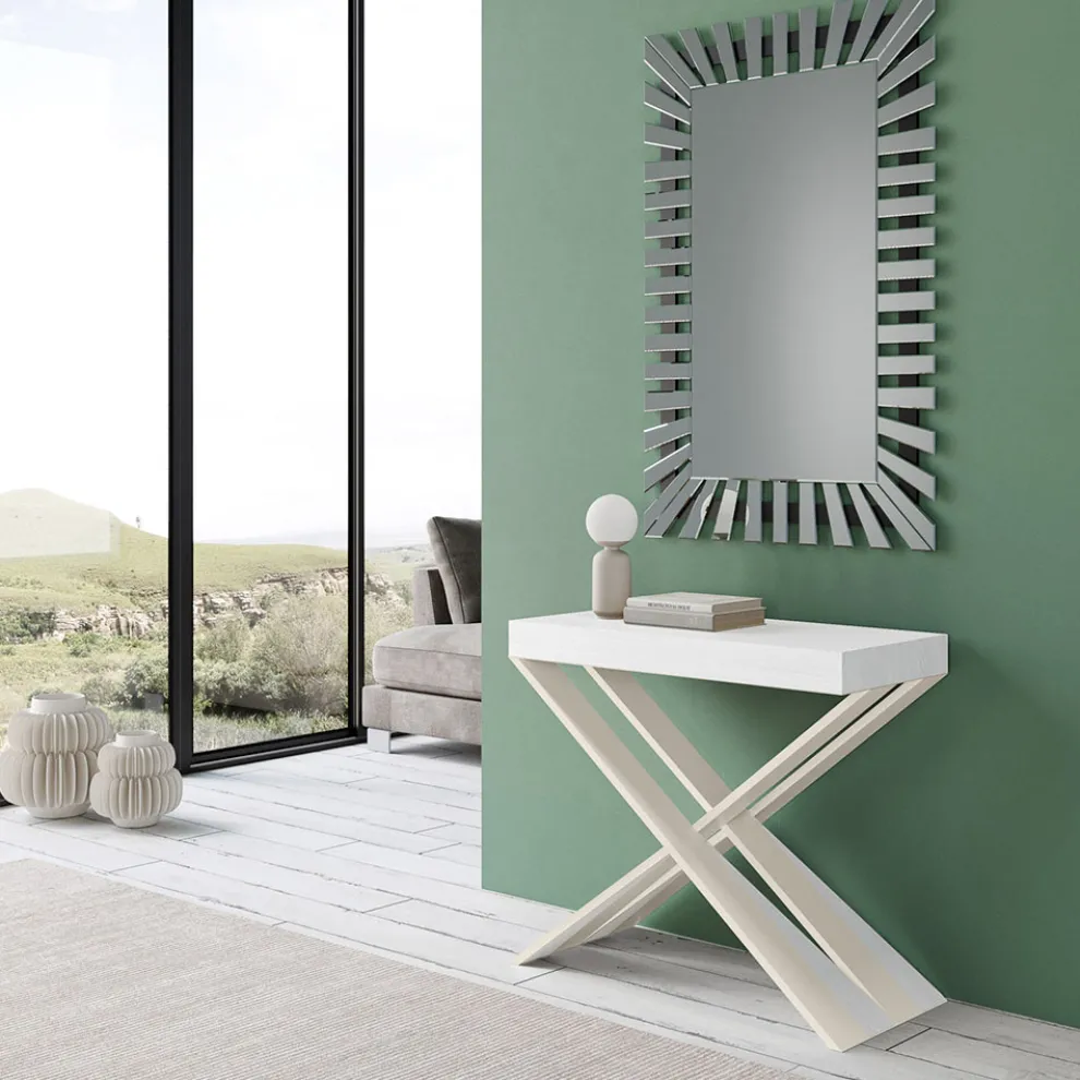 Moderne Konsole, ausziehbar auf 300 cm, mit weißem Rahmen, hergestellt in Italien – Spiegel