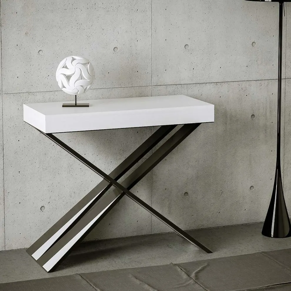 Moderne Konsole, ausziehbar auf 300 cm, mit anthrazitfarbenem Rahmen, hergestellt in Italien – Avventura