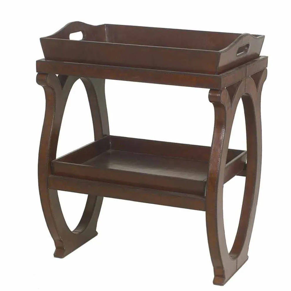 Moderne Konsole mit Walter Tablett, mit braunem Leder bezogen