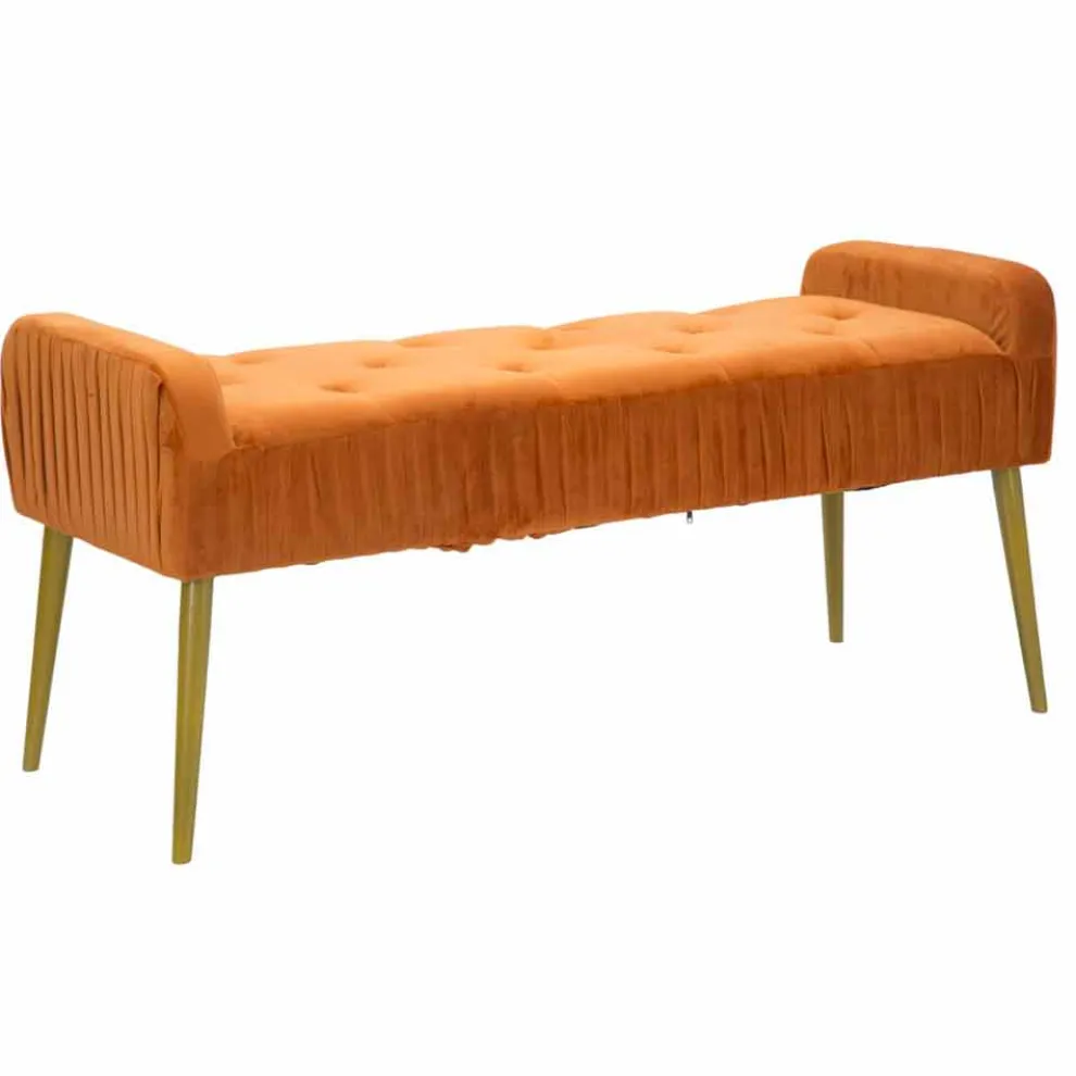 Moderne rostfarbene rechteckige Bank aus Stoff und Holz - Zack