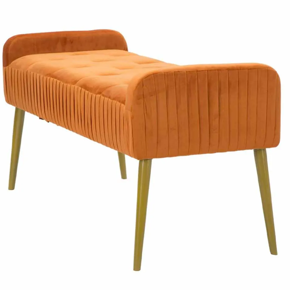 Moderne rostfarbene rechteckige Bank aus Stoff und Holz - Zack