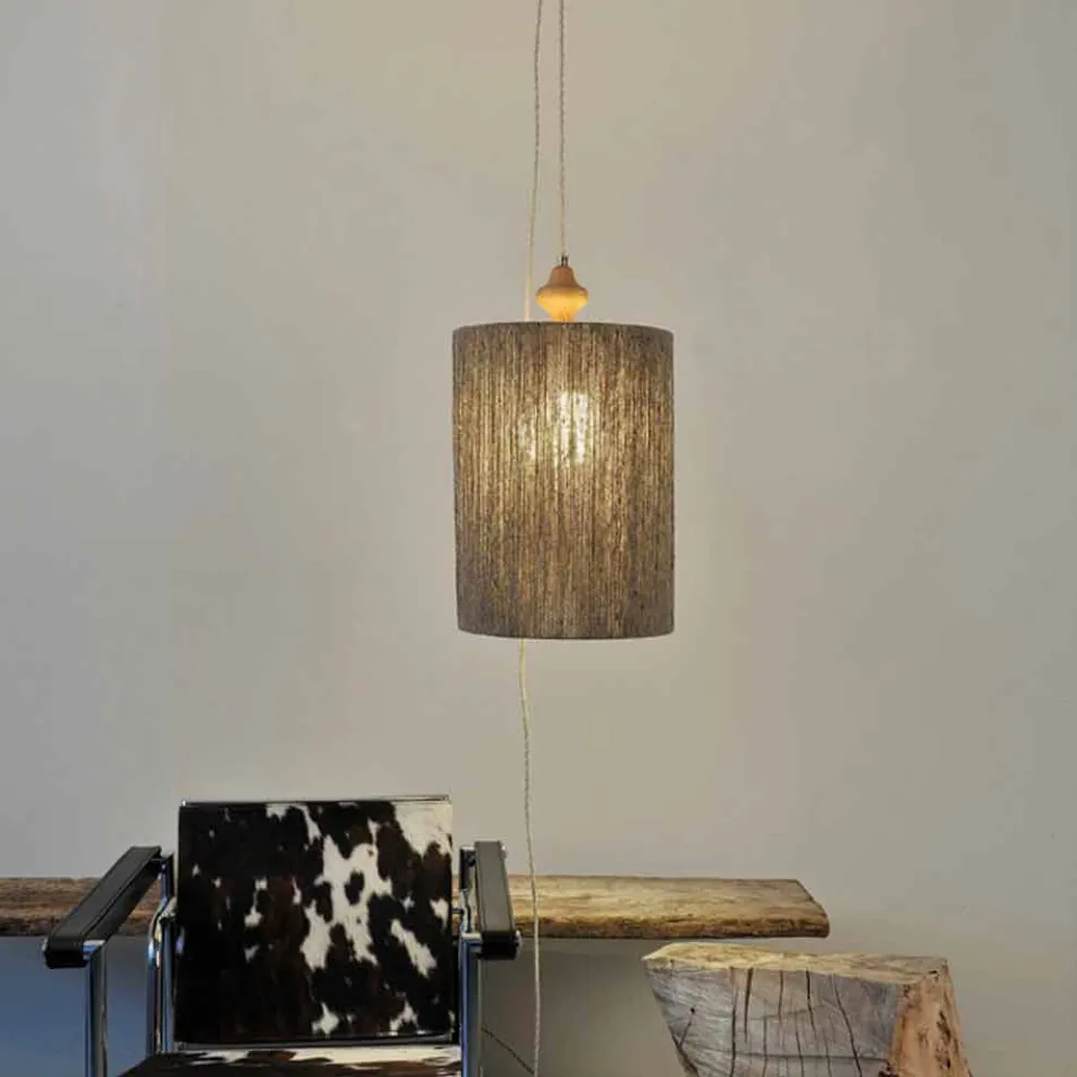 Moderne Stehlampe/Hängelampe aus Holz und 100% Wolle Bois