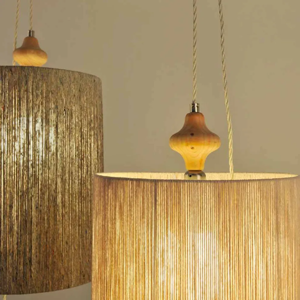 Moderne Stehlampe/Hängelampe aus Holz und 100% Wolle Bois