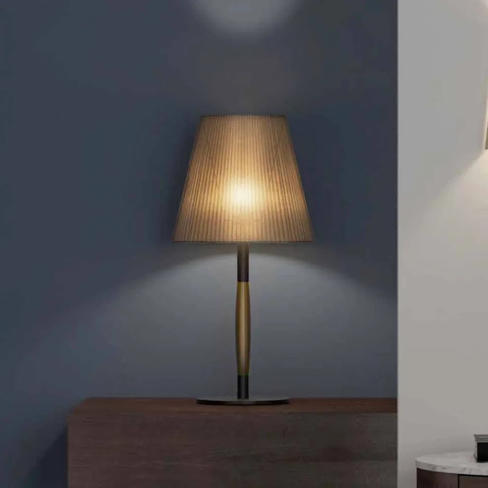 Moderne Tischlampe aus Metall, Holz und Organza Made in Italy - Boom