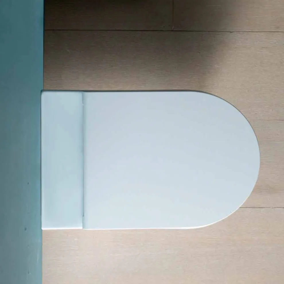 Moderne Toilettenschüssel, weiße Keramik Sun Round 57x37cm made Italy