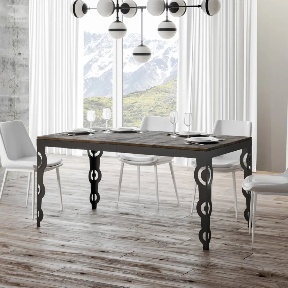 Moderner ausziehbarer Tisch aus Melaminholz und Eisenunterplatte – Marella