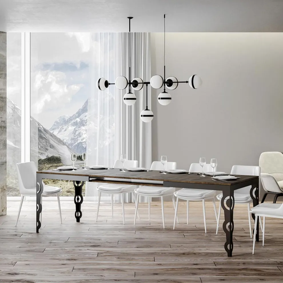 Moderner ausziehbarer Tisch aus Melaminholz und Eisenunterplatte – Marella