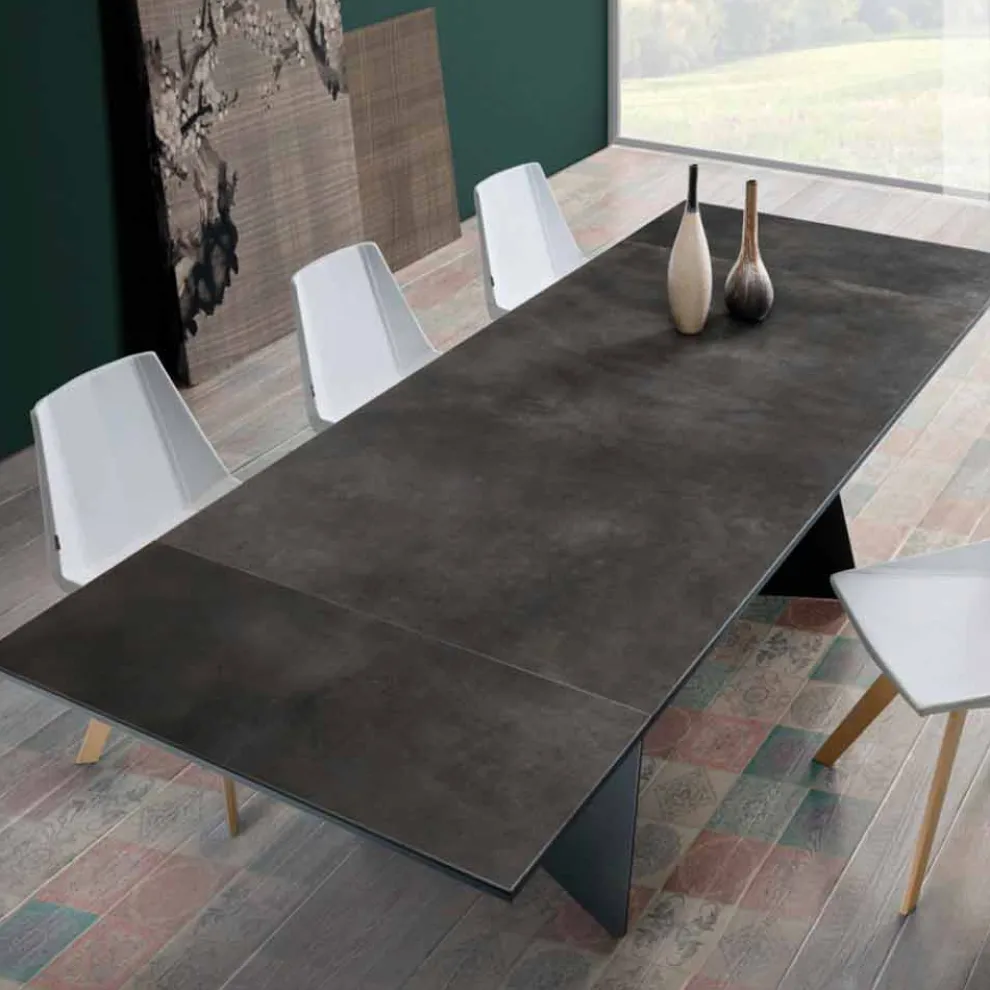 Moderner ausziehbahrer Esstisch mit einer Tischplatte aus Steingut made in Italy, Erve