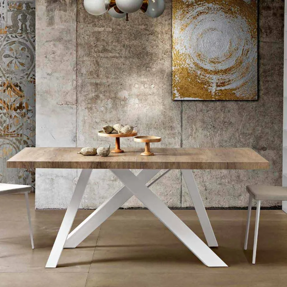 Moderner ausziehbarer Tisch aus Melaminholz, hergestellt in Italien, Wilmer