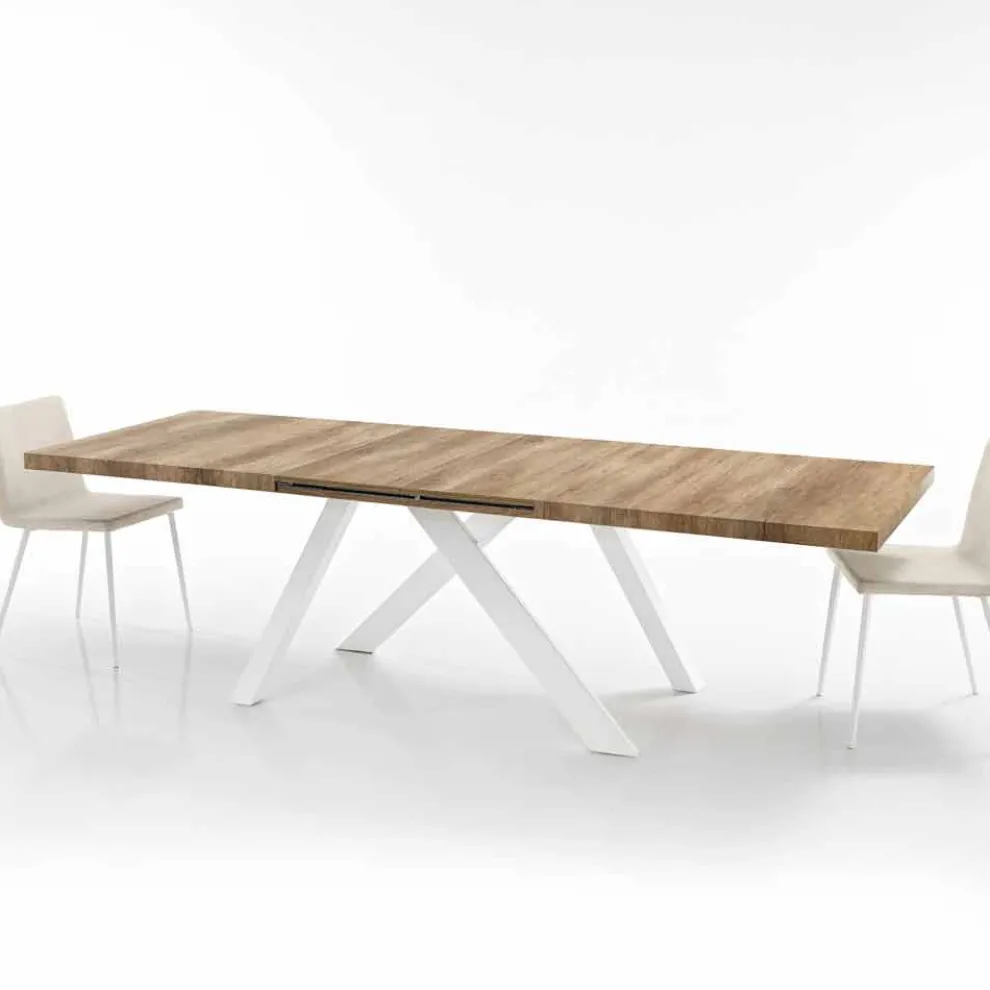 Moderner ausziehbarer Tisch aus Melaminholz, hergestellt in Italien, Wilmer