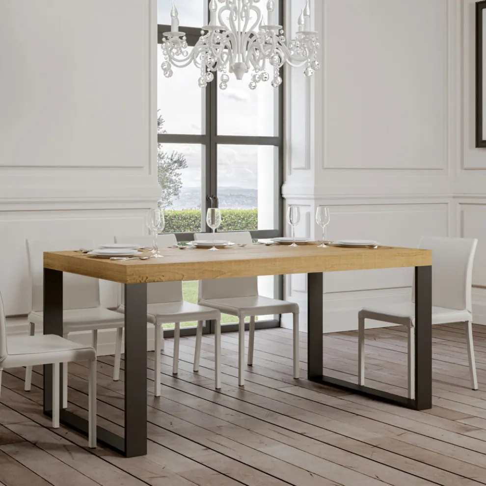 Moderner ausziehbarer Tisch aus Melaminholz, hergestellt in Italien – Badesi