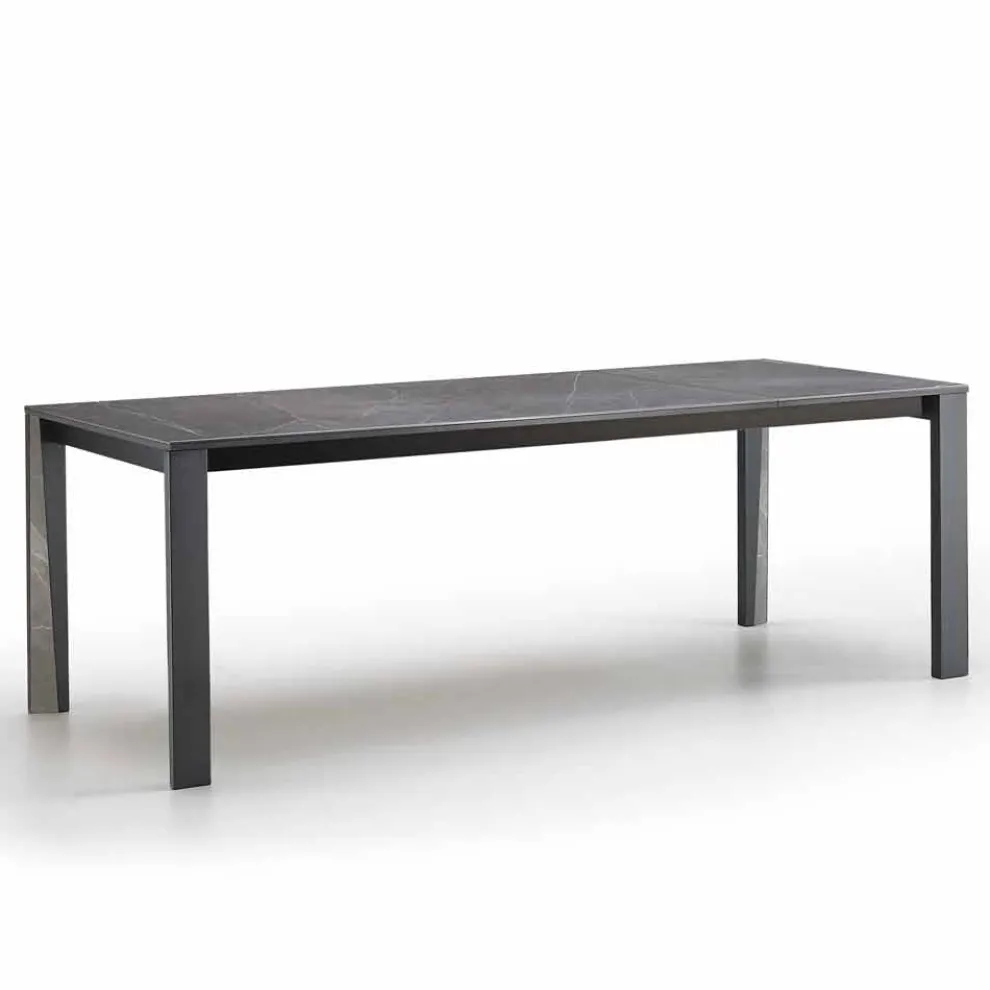 Moderner ausziehbar Tisch aus Steingut und Buchenholz made in Italy Duccio