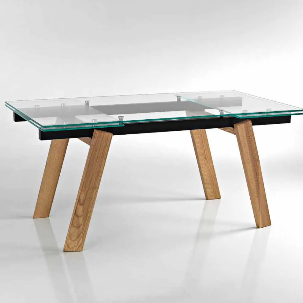 Moderner ausziehbarer Esstisch aus Glas made in Italy, Azad