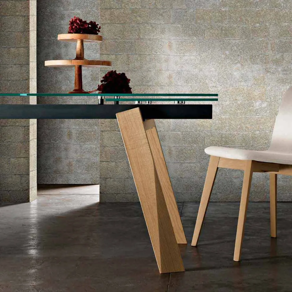 Moderner ausziehbarer Esstisch aus Glas made in Italy, Azad