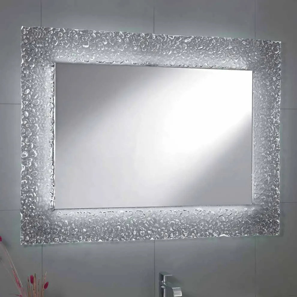 Moderner Badezimmerspiegel mit Glasrahmendekoration und LED-Tara-Lichtern