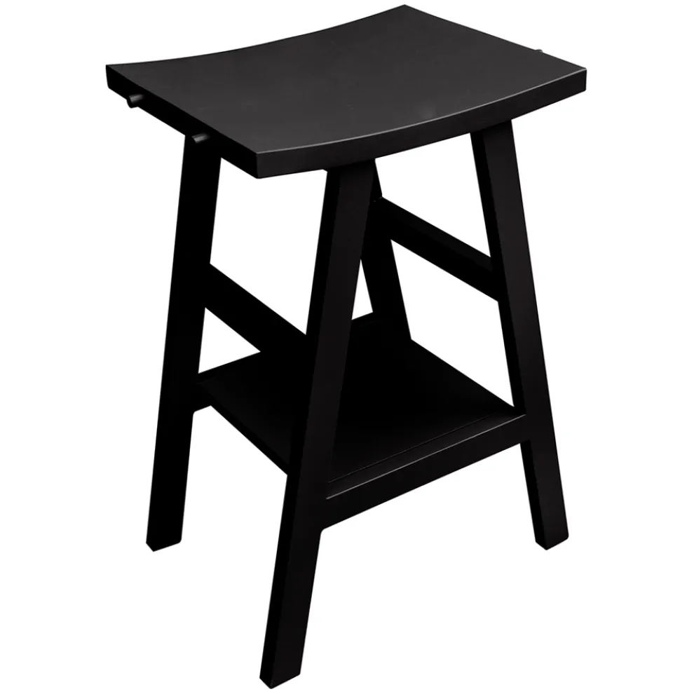 Moderner Badezimmerschrank aus schwarzem Teakholz mit halb gebogener Platte und Haken - Raomi