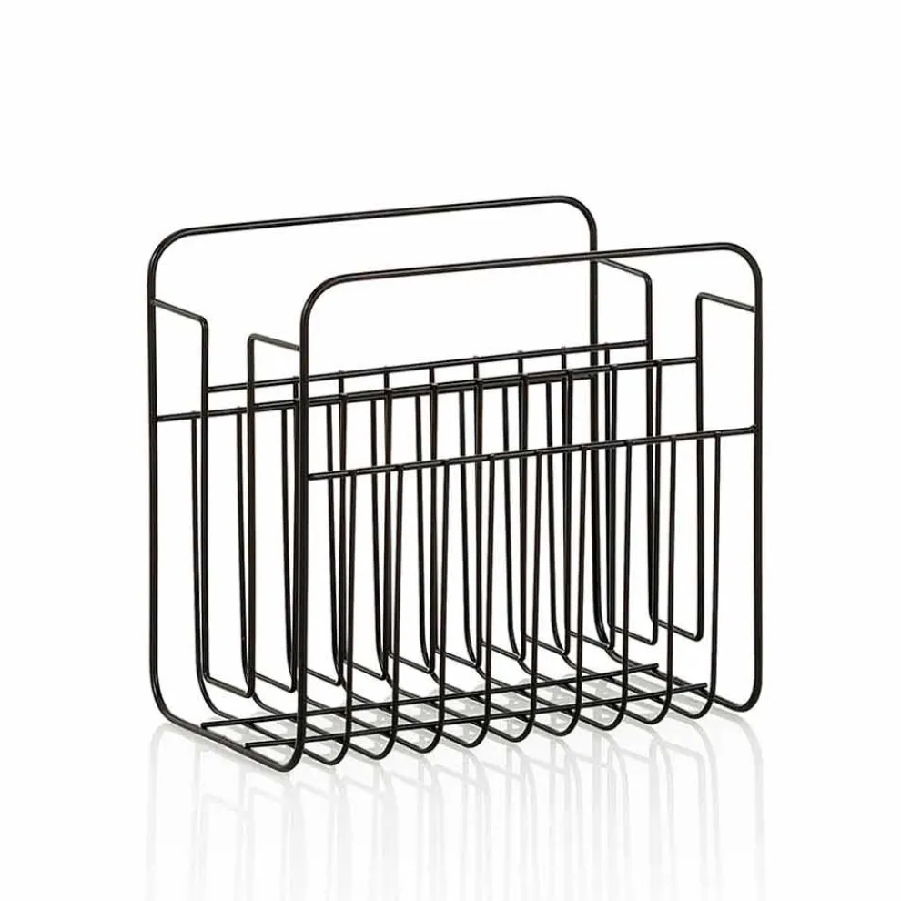 Moderner Boden-Zeitungsständer aus mattschwarz lackiertem Metalldraht - überarbeitet