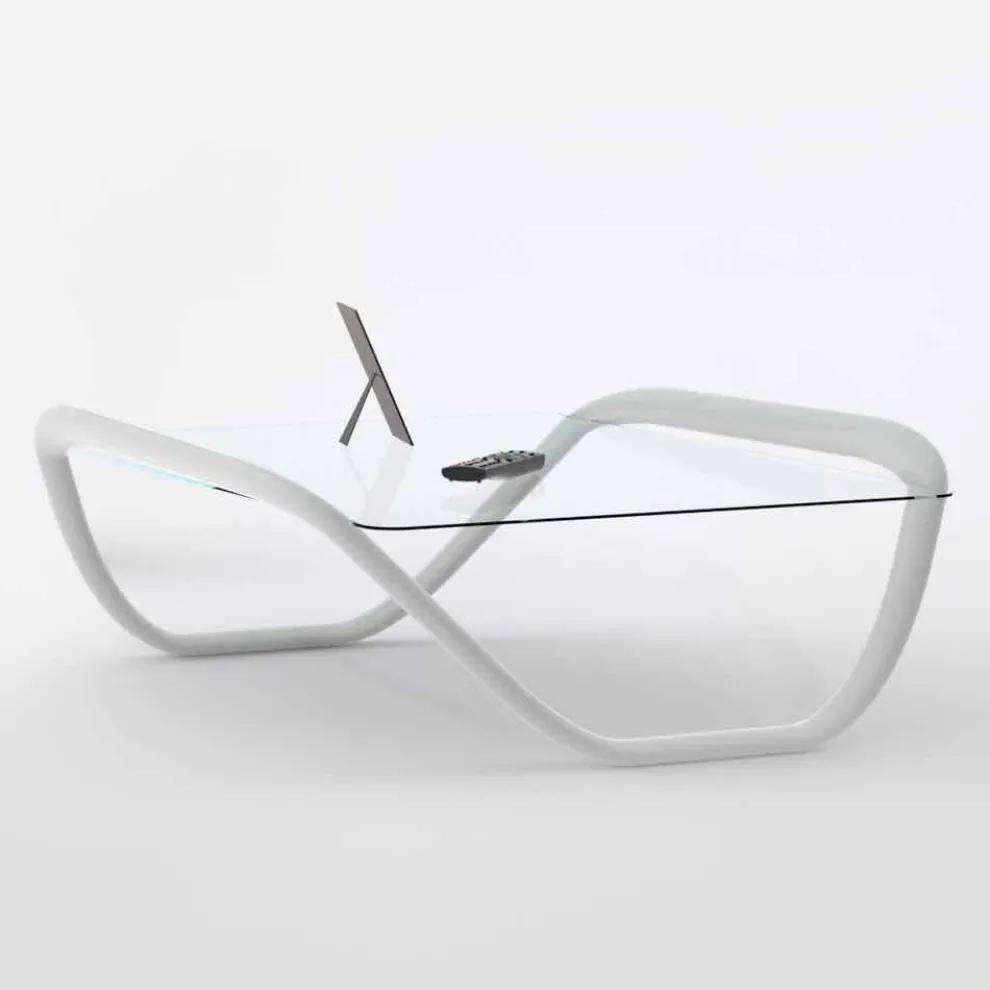 Moderner Couchtisch aus Glas und Solid Surface® Continuum