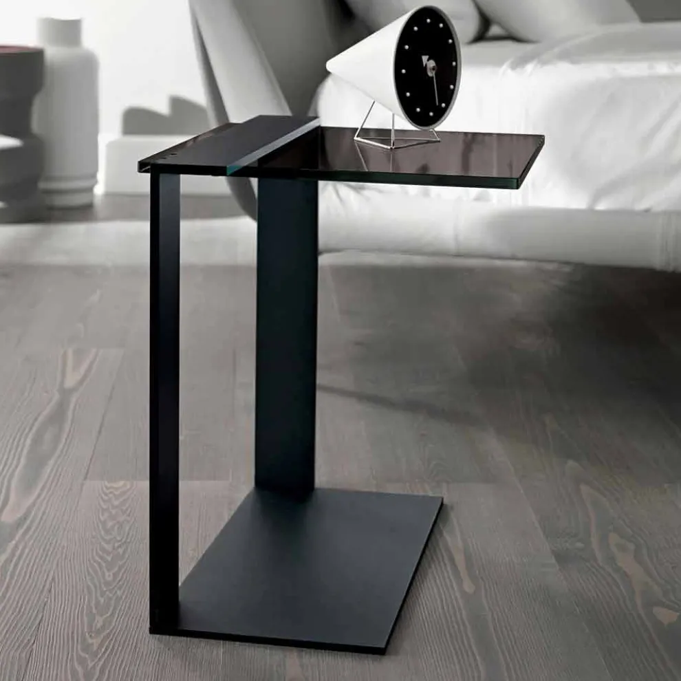 Moderner Couchtisch aus Metall und geräuchertem oder klarem Glas Made in Italy - Teilor