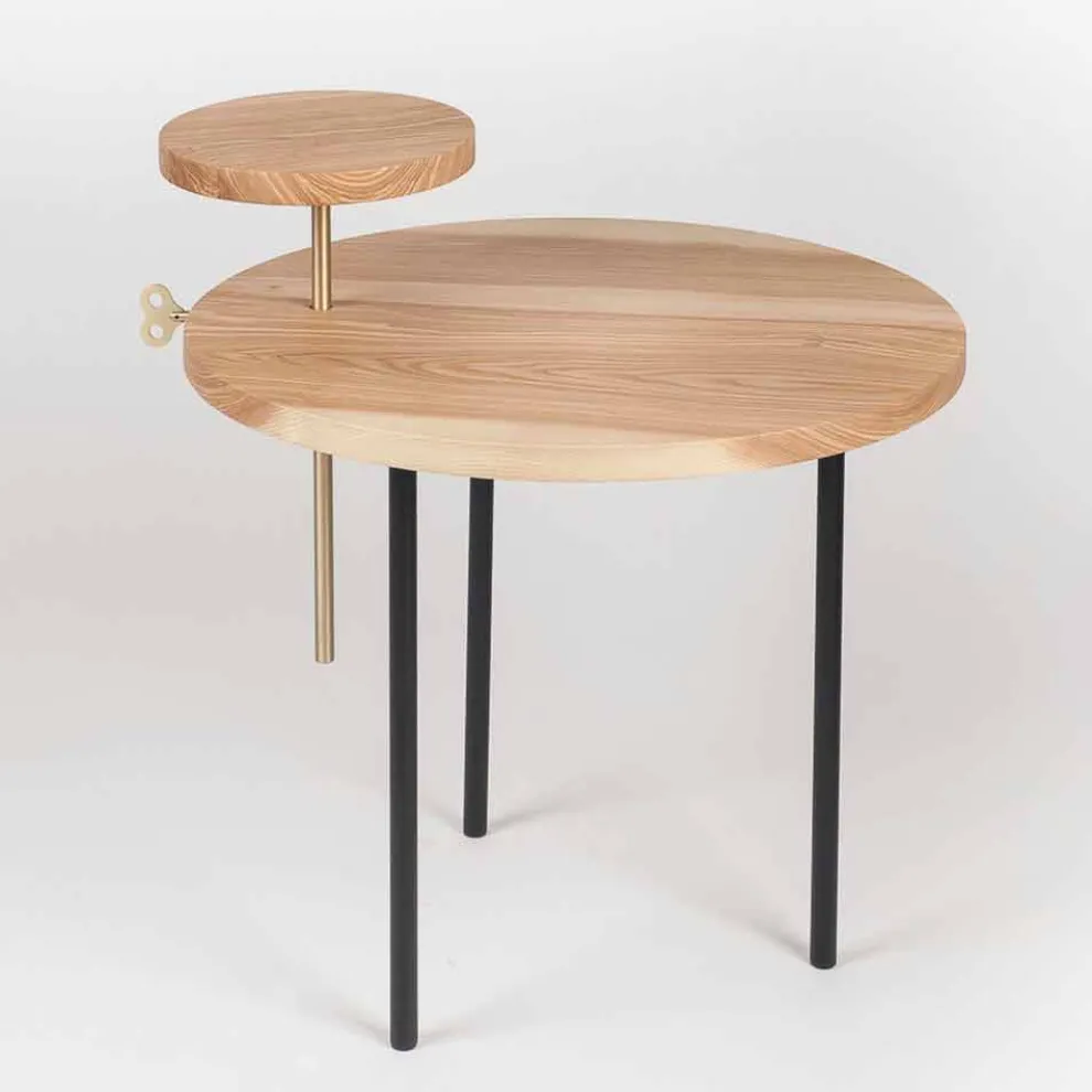 Moderner Couchtisch mit runder Eschenplatte Made in Italy - Velino