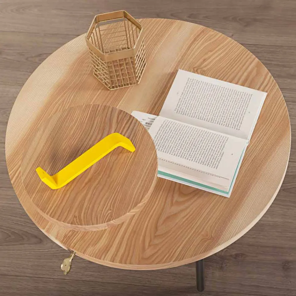 Moderner Couchtisch mit runder Eschenplatte Made in Italy - Velino