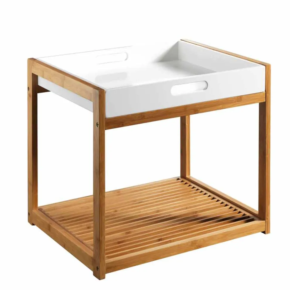 Moderner Couchtisch aus Bambusholz mit weißem Mdf-Tablett - Volly
