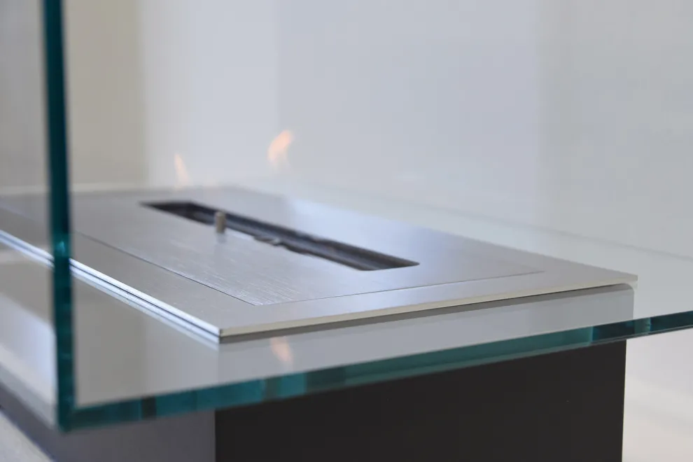 Moderner Designboden Bio-Kamin aus Glas und Stahl oder Corten - Bradley