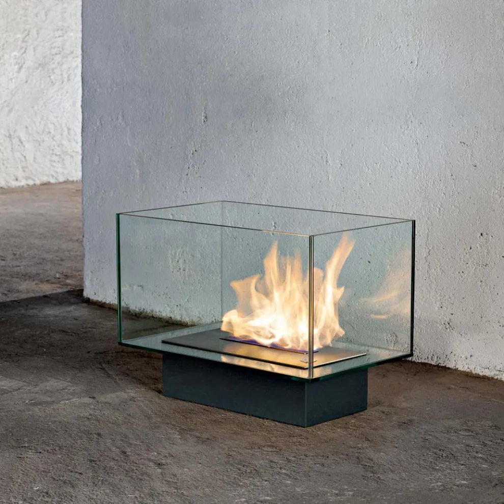 Moderner Designboden Bio-Kamin aus Glas und Stahl oder Corten - Bradley