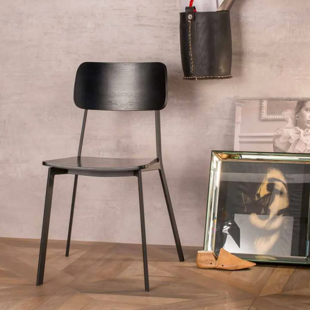 Moderner Designstuhl aus Metall und Holz für die Wohnküche, 4 Stück - Elmas