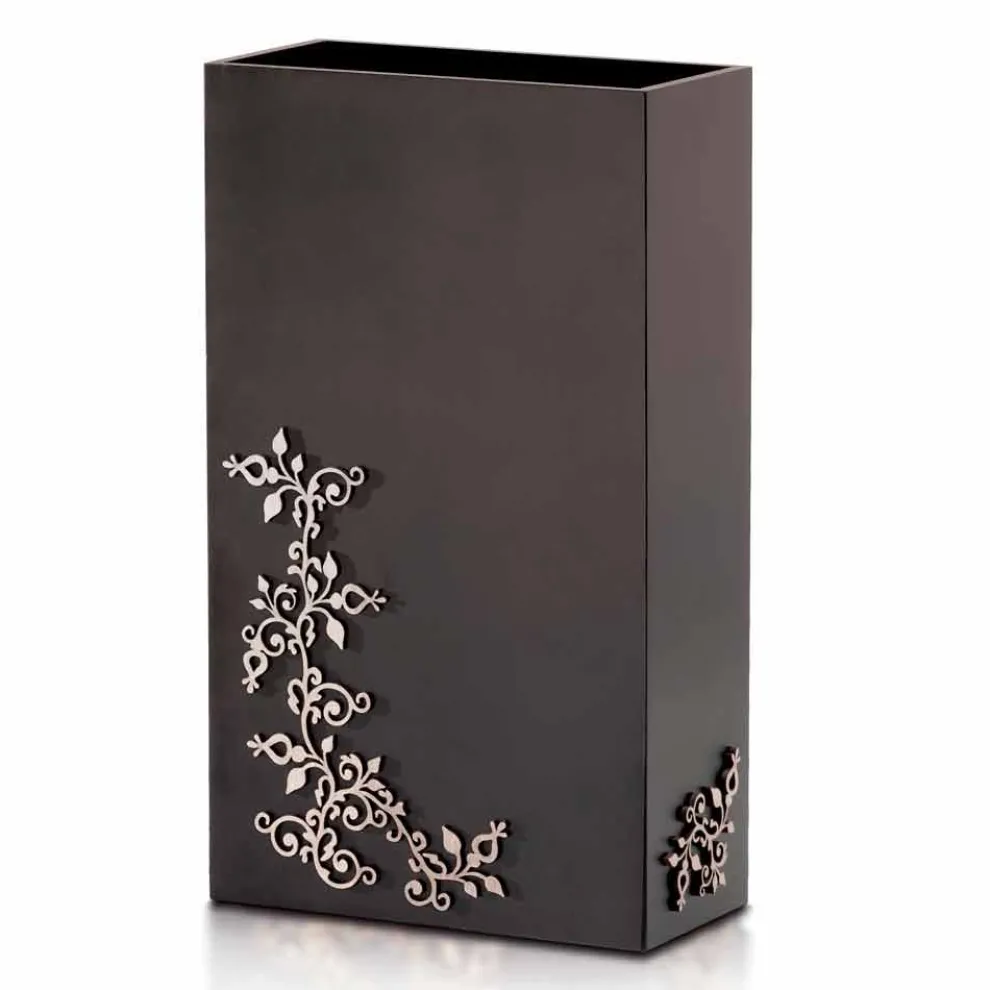 Moderner, eleganter, rechteckiger Schirmständer aus verziertem Holz - Dekoro