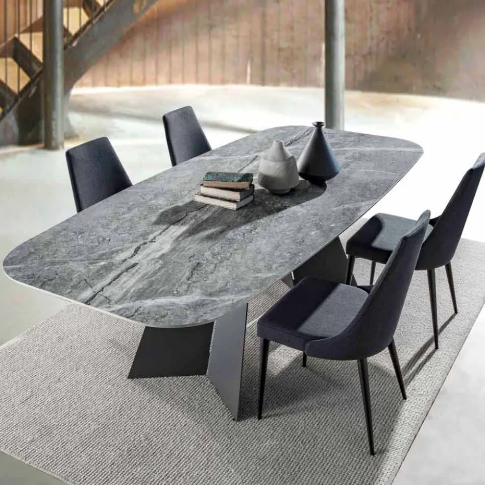 Moderner Essitisch, Tischplatte aus Feinsteinzeug - Meduno