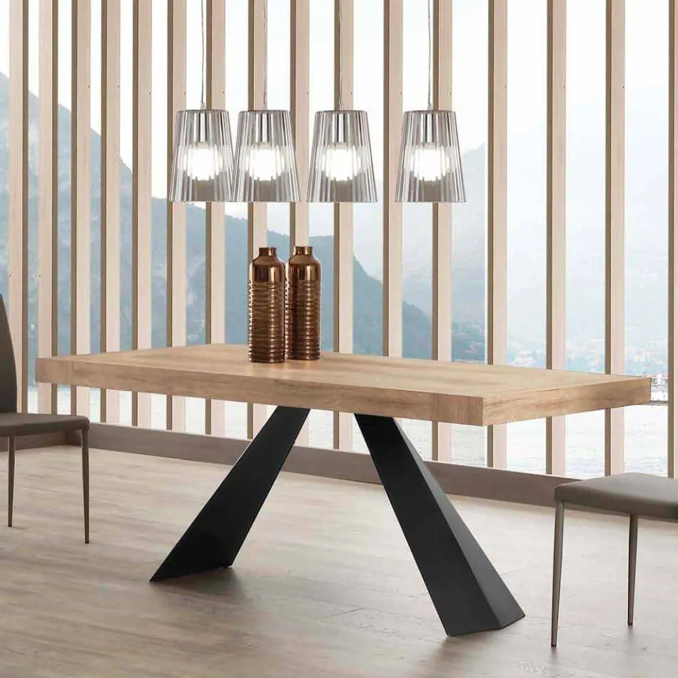 Moderner esstisch ausziehbar bis 260/280 cm aus Holz und Metall Teramo
