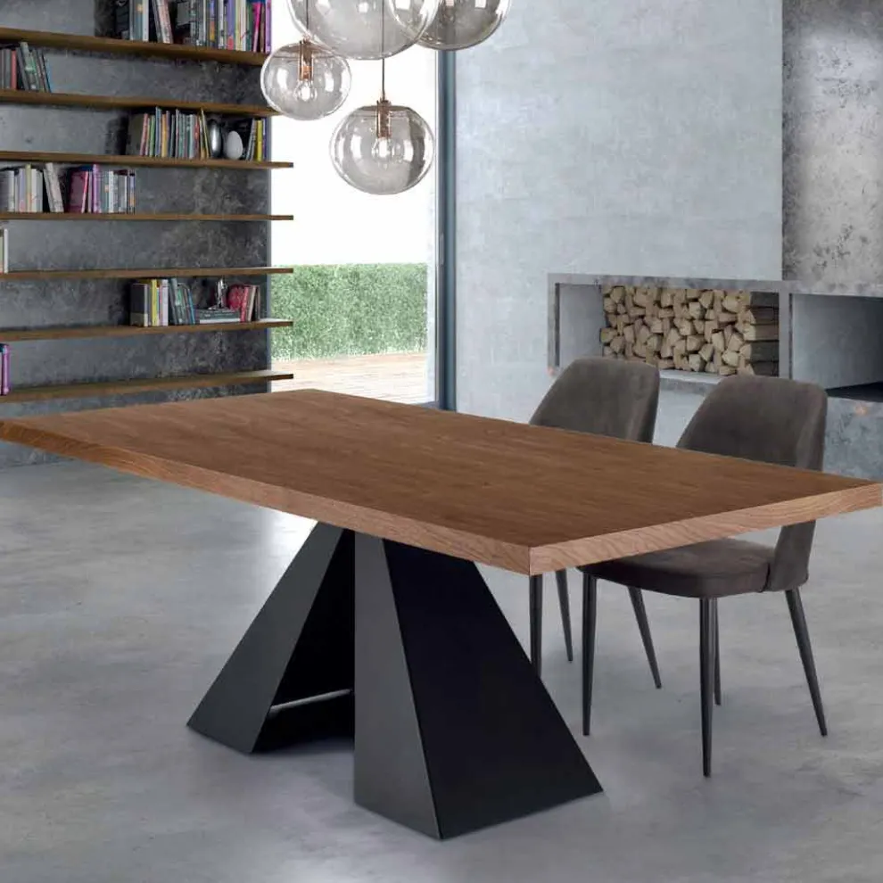 Moderner Esstisch aus Holz und Stahl, hergestellt in Italien, 10 Sitzplätze – Dalmatiner