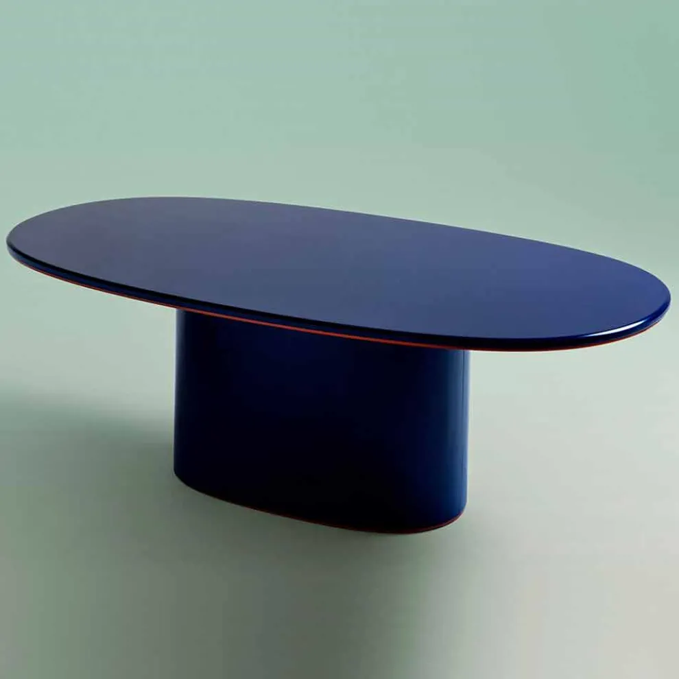 Moderner Esstisch im ovalen Design aus blauem und kupferfarbenem MDF, hergestellt in Italien – Oku