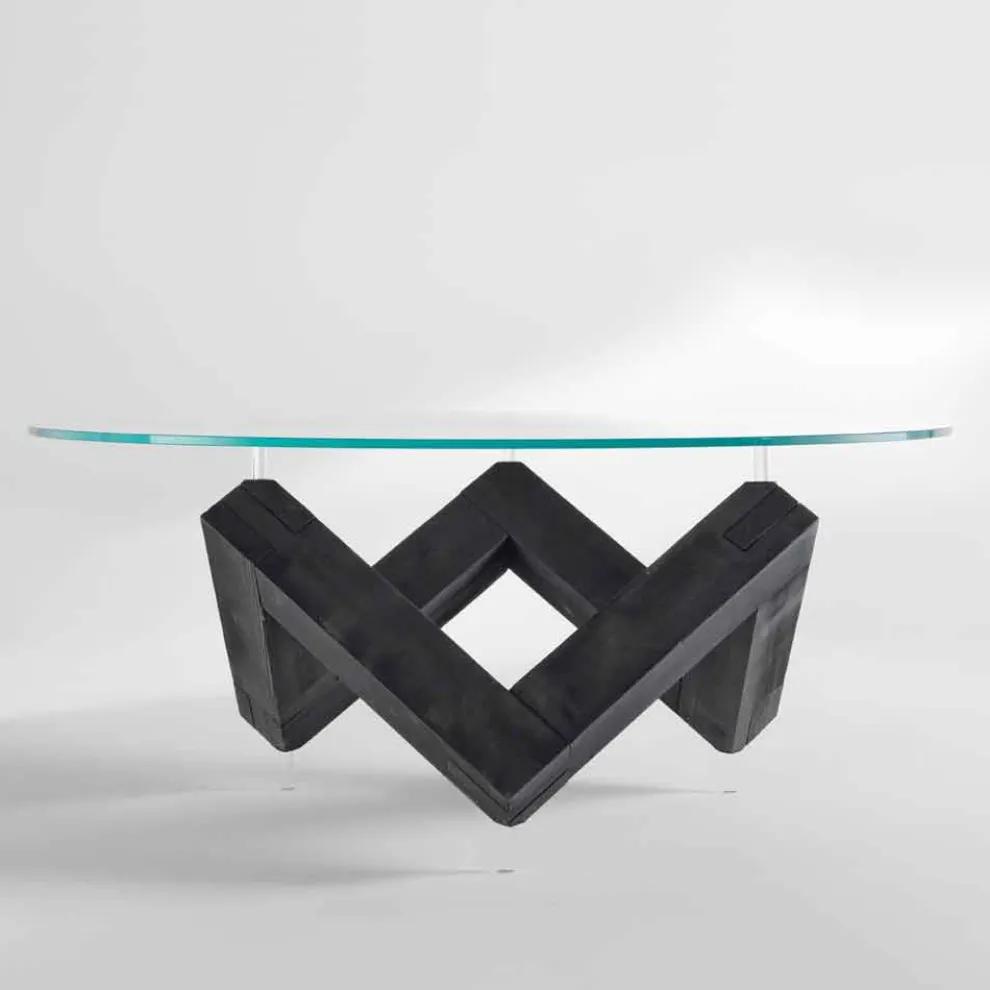 Moderner Esstisch mit drehbarer Glastischplatte aus Fichtenholz  Bao