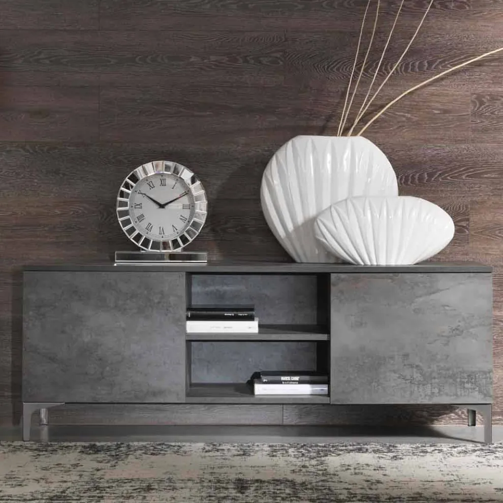 Moderner Fernsehschrank aus Melaminholz mit zwei Türen Made in Italy - Clemente