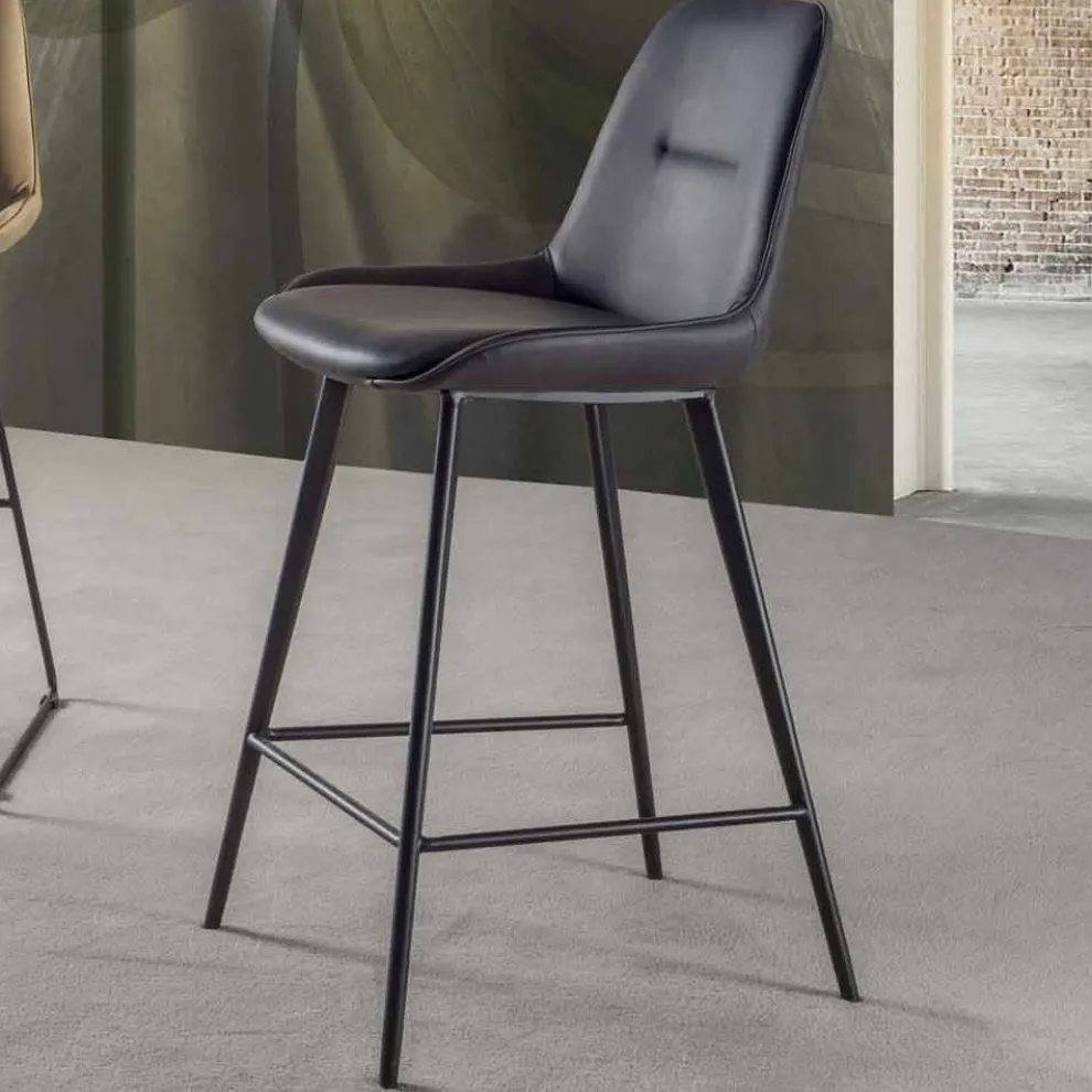 Moderner Hocker H 80 cm, Sitzfläche aus Nubuk-Kunstelder - Ines