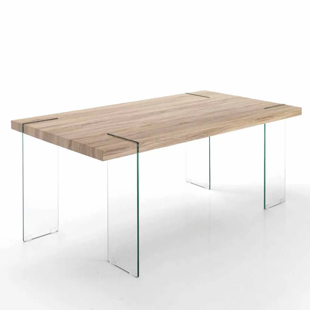 moderner Küchentisch mit Tischplatte aus Mdf und Glasbasis - Joey