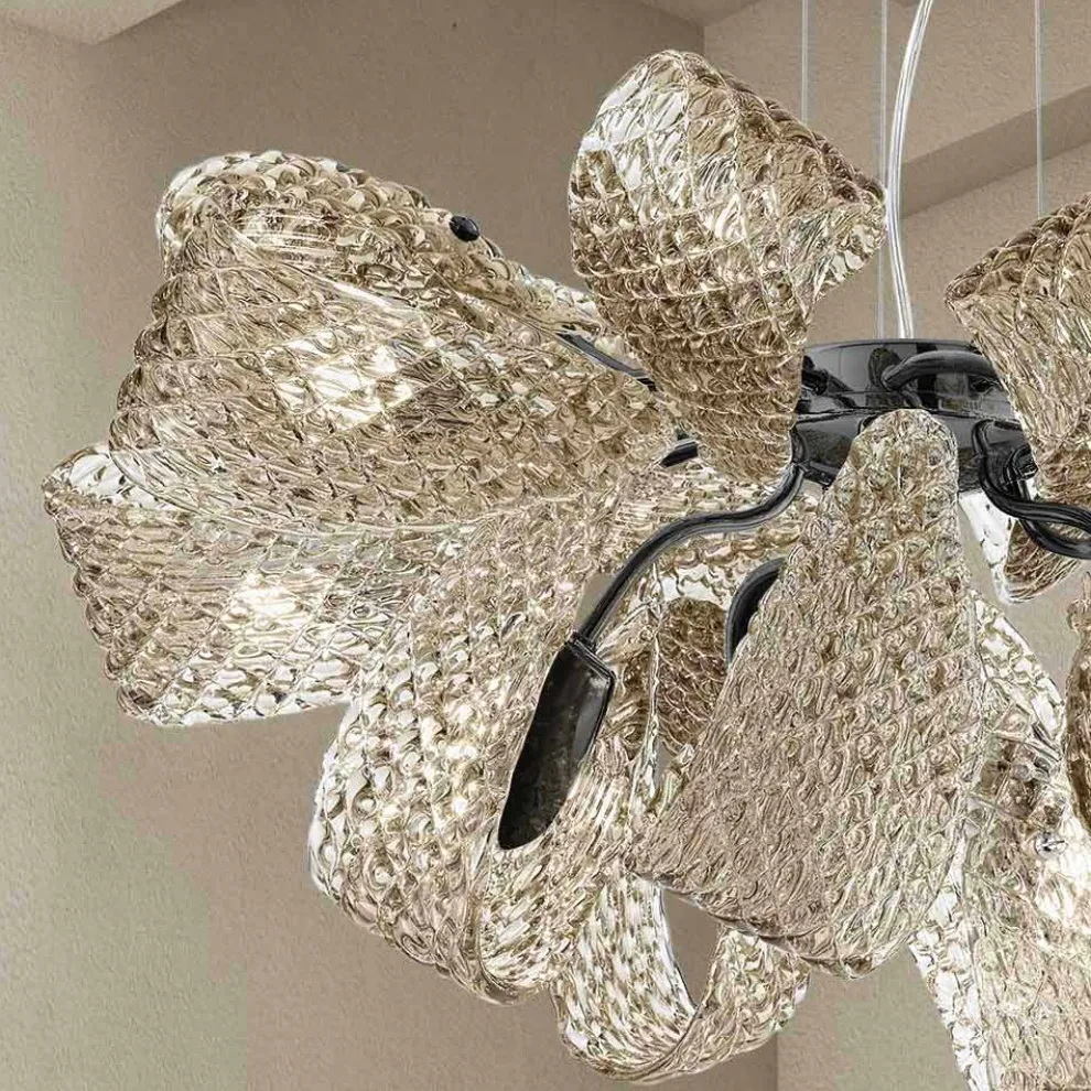 Moderner Kronleuchter mit 12 Lichtern aus Venedig Glas, Made in Italy - Diamonique