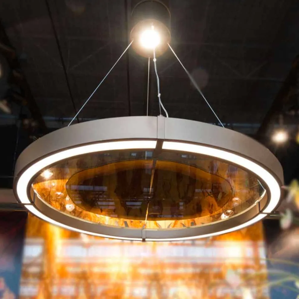 Moderner Kronleuchter aus Stahl und Glas mit Holzeinsatz Made in Italy - Seoul